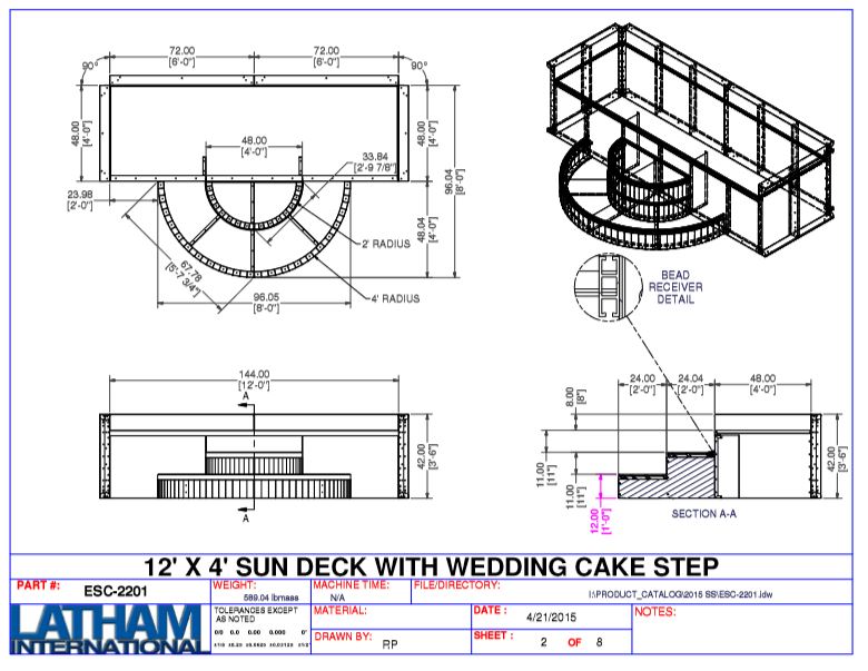 90 Deg. Steel Wedding Cake Step (12' x 4') 42" w/ 6" Radius Inserts w/ Sunledge